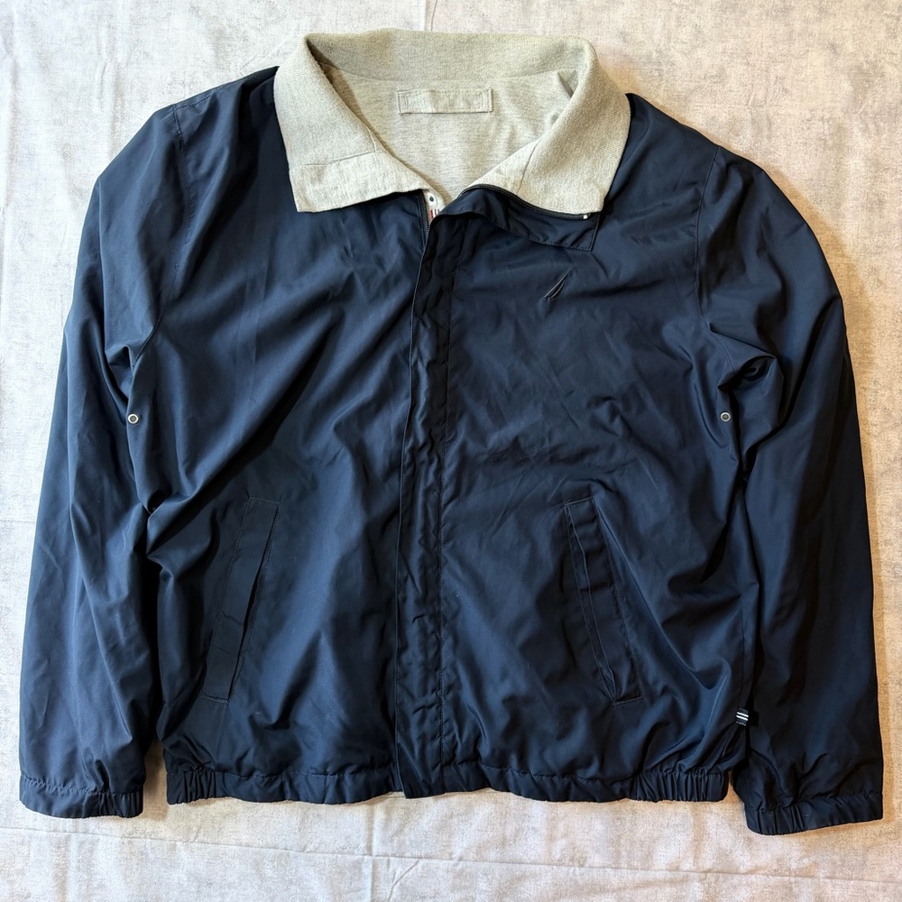 Vintage Nautica Men’s Large Reversible Windbreaker Bomber Jacket Navy Heathered